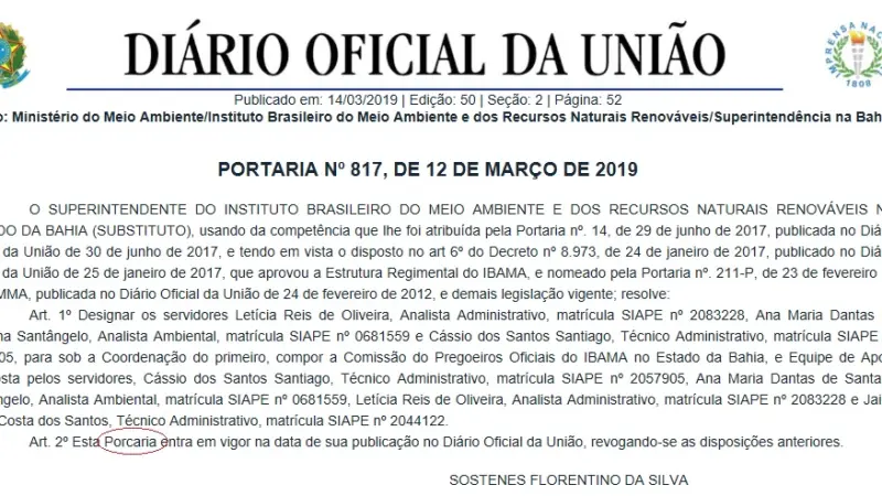 'Esta porcaria entra em vigor na data de publicação', diz Ibama no Diário Oficial